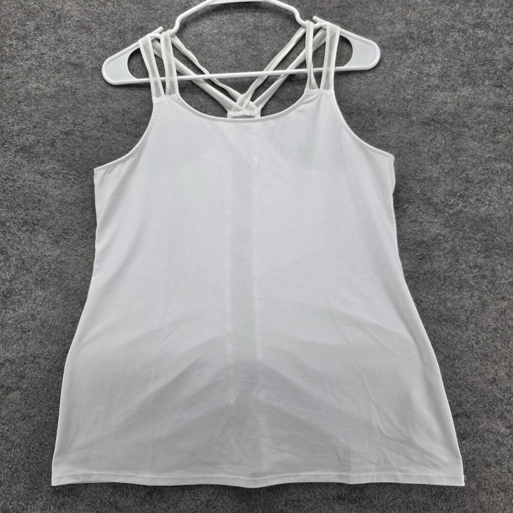 Fabletics Tank Womens L White Scoop Neck Strappy Back Slim Stretch Lightweight